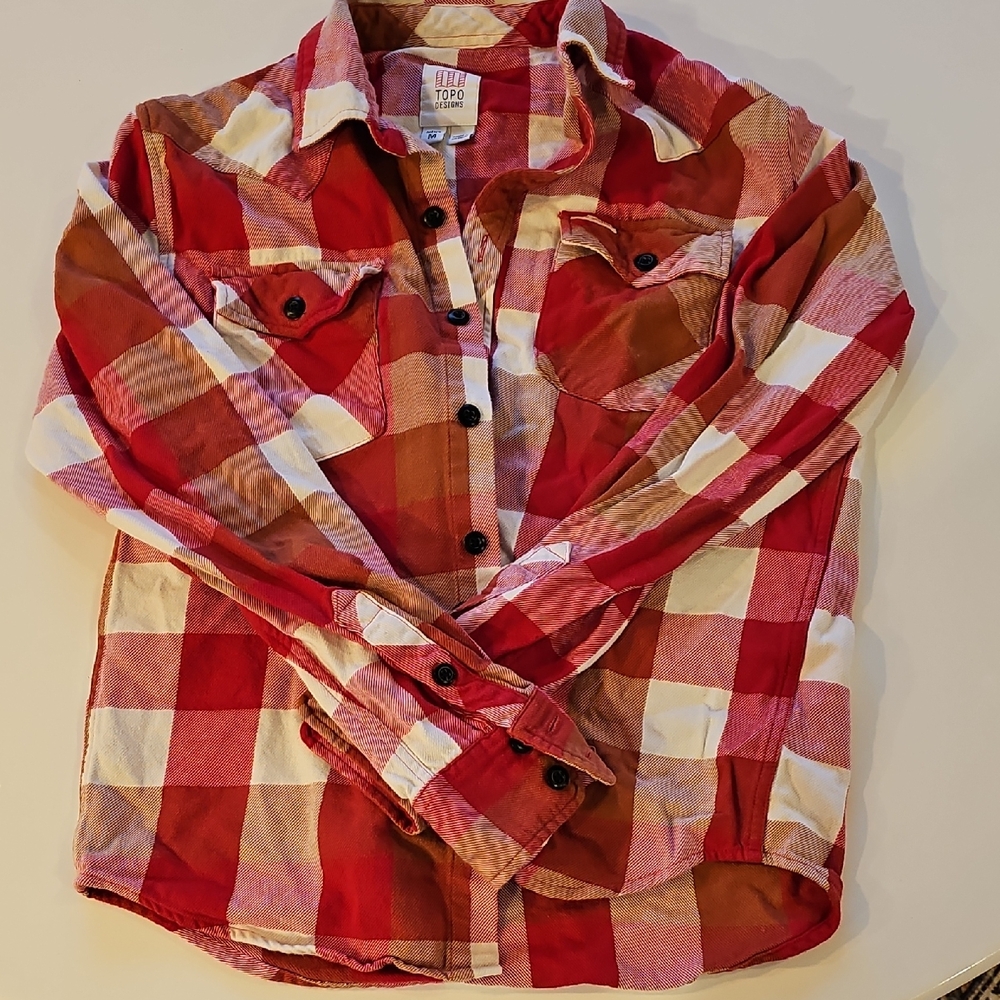 Topo Designs Red and White Plaid Button Down Shirt